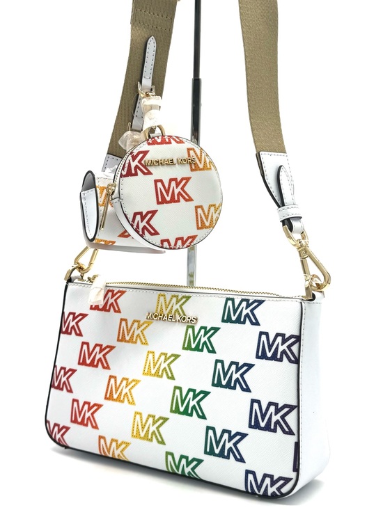 Michael Kors Handbags - Michael Kors Jet Set Price Medium Crossbody W Tech Accessories Rainbow MK Logo